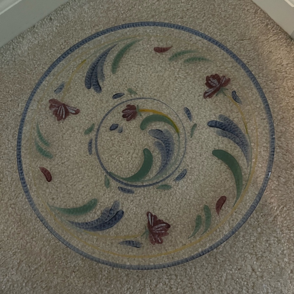 Vintage Lenox Poppies on Blue glass hand painted platter.